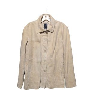GAP Suede Leather Fall Winter Button Coat Jacket Cream Tan Size L